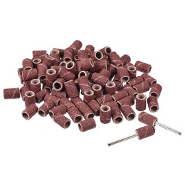 sourcing map 100 Pcs 1/4 Inch Sanding Sleeves Sandpaper Set 80 Grit with 2 Pcs 1/8 Inch Drum Mandrels for Rotary Tools