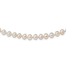 Solid 925 Sterling Silver 5-6mm White FW Cultured Pearl Necklace Chain 20"