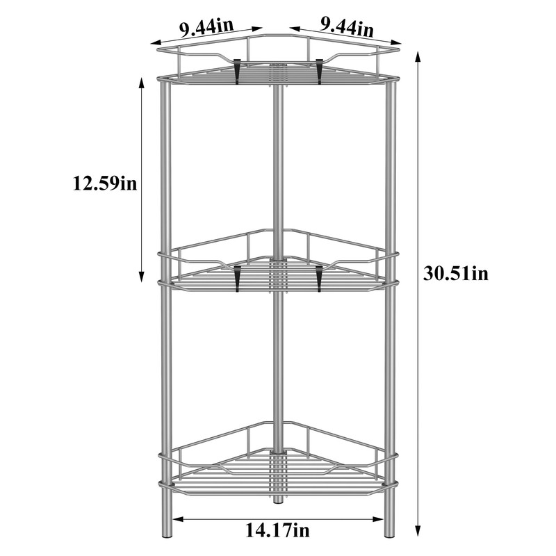 HuggieGems 3 Tier Floor Standing Corner Shower Caddy Organizer Shelf