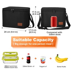 Aosbos Leakproof Lunch Box for Men Insulated Lunch Bag for Women Cooler Bags Thermal LunchBag with Shoulder Strap Adult Lunch Box Kids Bento Box for Work Office Picnic 7.5L Black Honeycomb