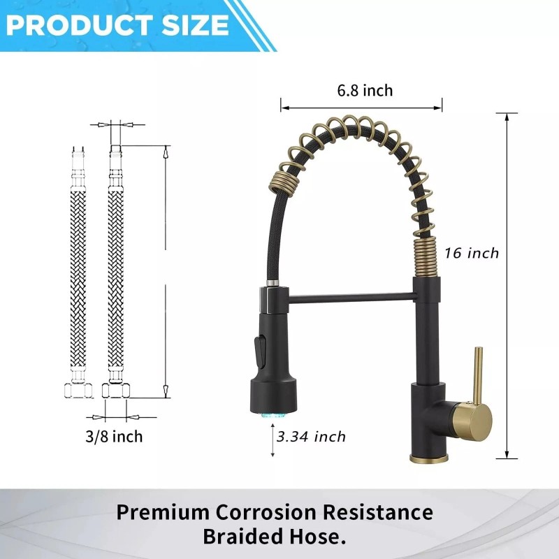MVMHOME Black and Gold LED Kitchen Faucet with Pull Down