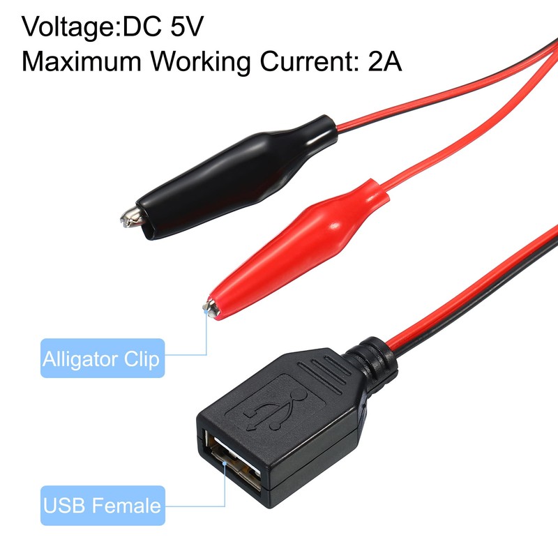 MECCANIXITY Crocodile Clamps Test Wire, USB Female to Alligator Clips