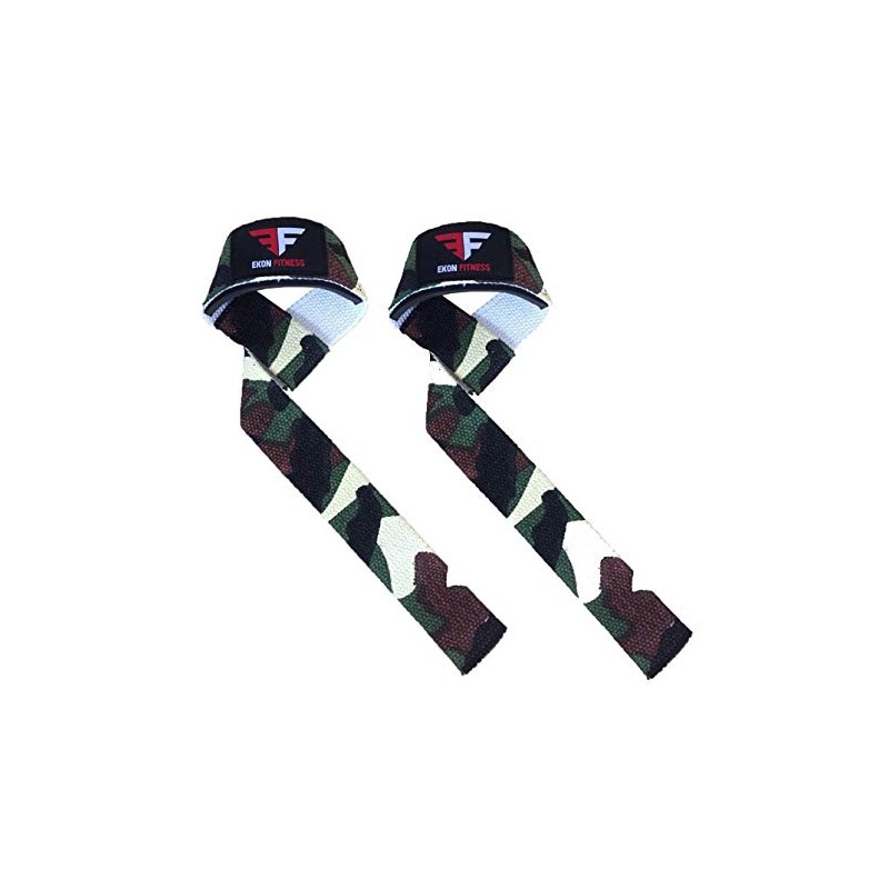 EKON Weight Lifting Gym Deadlift Straps Wrist Support Straps (Camo/Green)