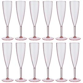 US Acrylic Plastic Reusable Champagne Flute (Set of 12) Rose Pink 5oz Stems | BPA-Free, Shatterproof, Made in USA | Top-Rack Dishwasher Safe