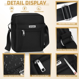 Crossbody Bag Shoulder Bag Cross Body Bag Men Messenger Bag With Zipper And Adjustable Strap For Work, Travel, Dog Walking Gift For Men（Black）
