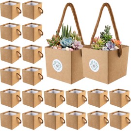 60pcs Succulent Wrap Bags Bulk Fits with Mini Succulent Pot and Thank You Stickers, Mini Kraft Paper Succulent Gift Box Basket for Wedding, Baby Shower, Succulent Plants Party Favors for Guests