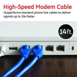 Cable de Internet para módem de alta velocidad GE, 14 pies, Ethernet RJ11, conexión en red de línea telefónica, clasificación CM para uso en pared, azul, 35288