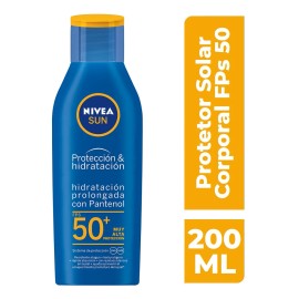 NIVEA Sun Protección & Hidratación Protector Solar Corporal FPS50+ 200ml Bloquedor Hidratante, resistente al agua y al sudor con Pantenol para todo tipo de piel