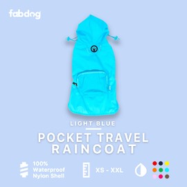 fabdog Dog Raincoat - Packable Waterproof Nylon Rain Coat for Dogs - Bright, Stylish Dog Rain Jackets | Blue Medium