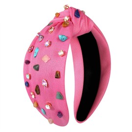 YAHPERN Summer Headband for Women Colorful Crystal Stone Headband Jeweled Rhinestone Knotted Headband Wedding Headband Summer Hair Accessories Beach Vacation Outfits Gifts (Pink)