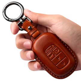 Tukellen for Honda Key Fob Cover Leather,with Keychain Compatible with 2022 2023 2024 Accord Civic HR-V CR-V Pilot,5 Buttons Smart Remote Key-Brown