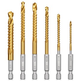 Titanium Drill Bit Set, 6 Pcs 3-8mm Titanium Coated HSS Serrated Side Cutting Drill Bit for Metal Wood Plastic Hole, Woodworking Tools