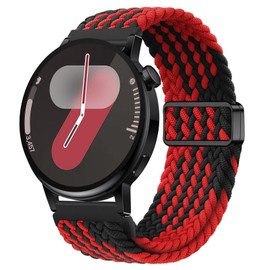 XMUXI 20mm Compatible with Galaxy Watch 7 Magnetic Band Nylon Braided Strap Galaxy Watch 6 5 4 Strap 44mm 40mm/Galaxy Watch 5 Pro/Watch 6 Classic Solo Loop GTS 4 Vivoactive 5 (Black and Red)