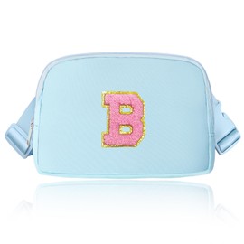 Janhavi Travel Belt Bag for Women, Initial Crossbody Fanny Pack, Mini Waist Pack, Cute Must-Have for Girls, Mum, Sister - Blue B