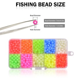 Fishing Beads Assorted Kit,1000pcs 5mm Round Float Glow Beads Luminous Plastic Glow Fluorescent Fishing Tackle for Fishing Rigs Night Fishing