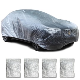 4 Pack Universal Disposable Car Covers - Waterproof Plastic Car Cover for Automobiles - Universal Vehicle Cover with Elastic Band for Sedan Outdoor Snow Rain Weather, (Size L 4Pack)