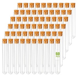 KAOPET 60Pcs Clear Plastic Test Tubes with Caps—Cork Stoppers, 15x100mm 10ml Small Vials, Good Seal for Beads Storage, Candy Tubes, Bath Salt, Plant Propagation, Party Favors, Crafts, Kids Experiments