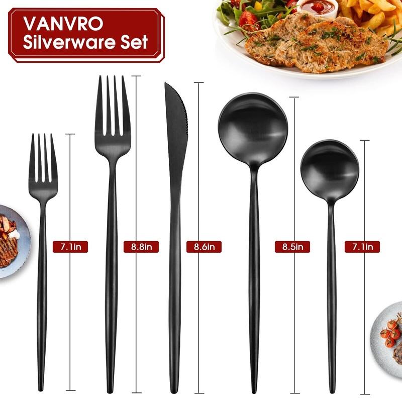 VANVRO Matte Black Silverware Set, 20-Piece Stainless Steel Flatware Set,