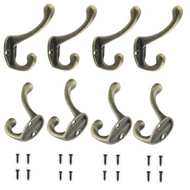 AUSENNNA Double Hooks and Dual Screw Holes Zinc Alloy Heavy Duty Wall Mounted Coat Hooks for Hanging Bathroom Kitchen Bedroom Bag Scarf Towel Hat Key Cup Decorative DIY Coat Hanger 8 Pieces (Bronze)