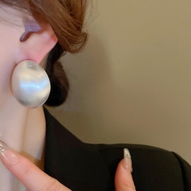 Jumwrit Dainty Half Ball Dome Stud Earrings Big Statement Button Stud Earrings Fashion Vintage Drop Earrings Jewelry Oval Circle Wide Hoop Geometry Earrings for Women Girls, Zinc, alloy, Silver