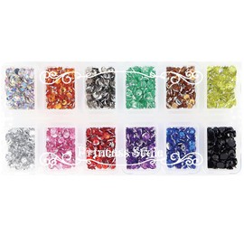 Princess-style 12 Colors Rhinestone with Case for Nail Decoration, Large Capacity Set, 0.2 inches (4 mm) (Approx. 1,350 Pieces)