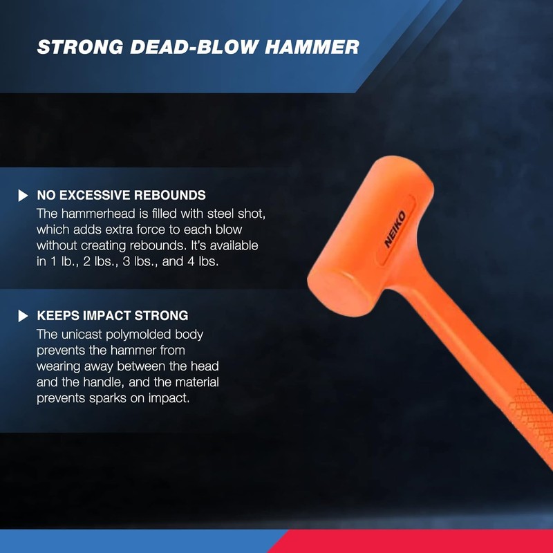NEIKO 02849A 4 Lb Dead Blow Hammer, Neon Orange |