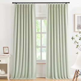 Kayne Studio Soft Green Pinch Pleated Full Blackout Curtains, Linen Blend Room Darkening Thermal Insulated Soundproof Drapes, 95 Inch Back Tab Window Curtains for Living Room Bedroom(2 Panels,40"x95")