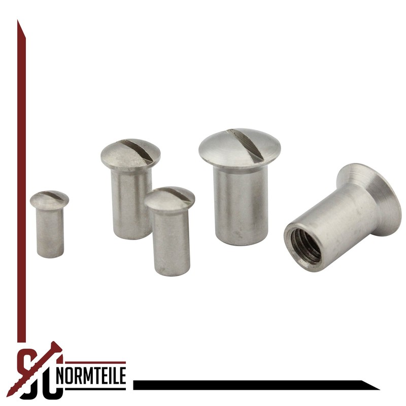 Sleeve nuts with raised countersunk head and slotted drive –