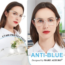 MARE AZZURO Computer Reading Glasses Women Blue Blocking Screen Light Readers 0 100 125 150 175 200 225 250 275 300 350 400 500 600 (Transparent, 3.0)