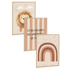 Kidsmood - Affirmation Poster for Children's Room - Encouraging Pictures for Children's Room Girls & Boys - Baby Room Decoration - Wall Pictures Animals for Children's Room Decoration [Lionheart | 21