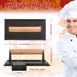 Gandeer 3 Pcs Cast Iron Grill Press 8 x 4 Inch Bacon, Burger and Sandwich Press for Griddle Grill 2.2 Lbs Cooking Weight