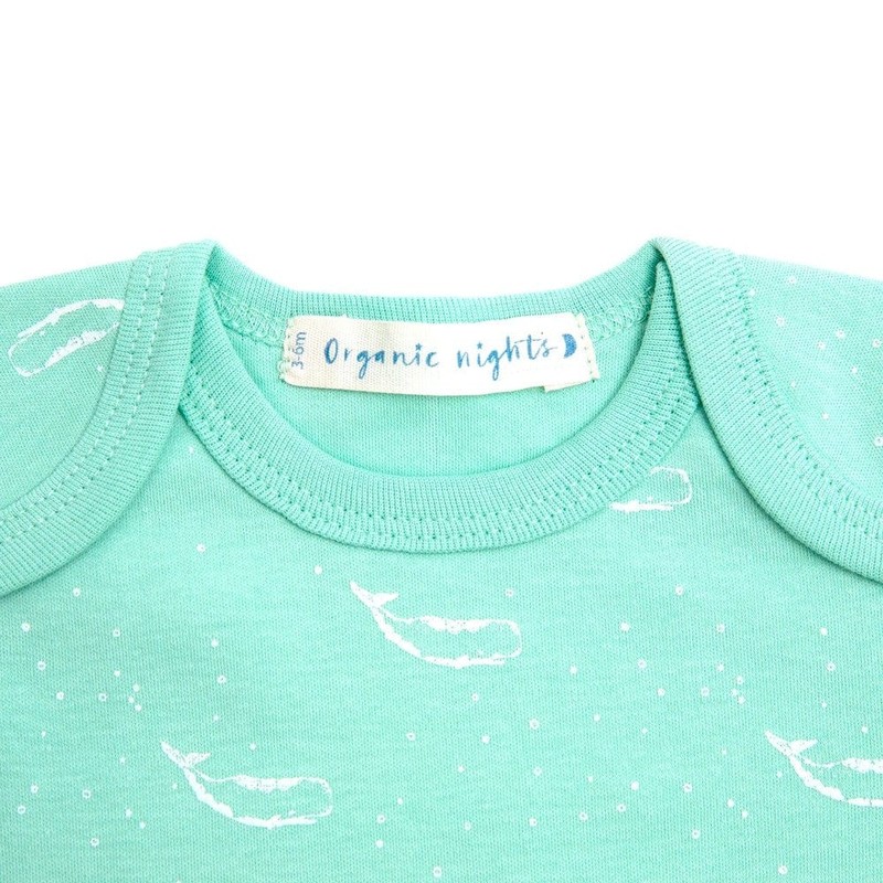 Organic Cotton Baby Sleepsuit - Sage Green Tiny Whales, 0-3