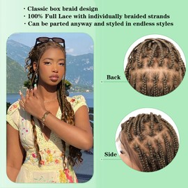 Youthfee 36" Box Braided Wig for Women HD Full Lace Braided Wigs with Water Wavy Loose Curls End Knotless Braid Lace Front Wig with Baby Hair Synthetic Braids wig