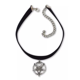 Real Metal Baphomet Goat Head Satanic Inverted Pentacle Black Velvet Choker CH-679