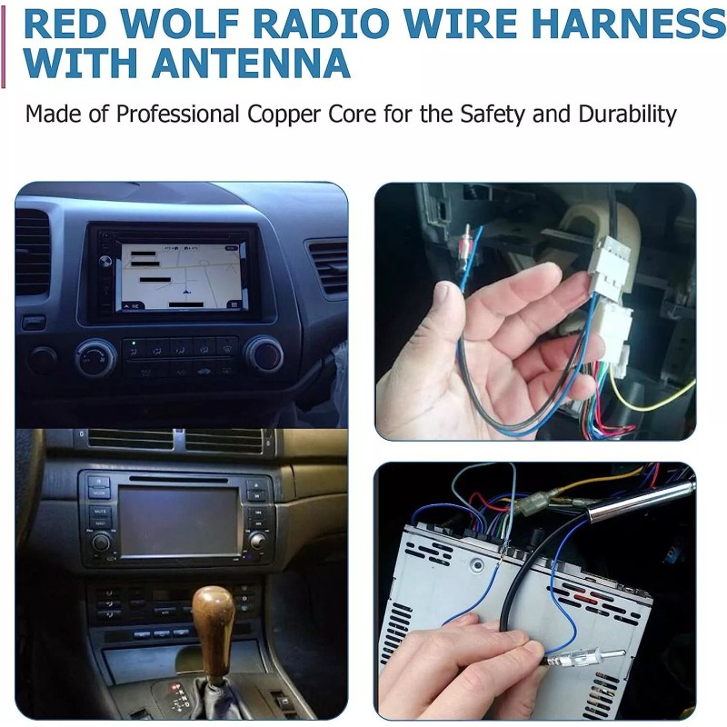 RED WOLF Radio Stereo Wiring Harness Antenna Adapter For Honda