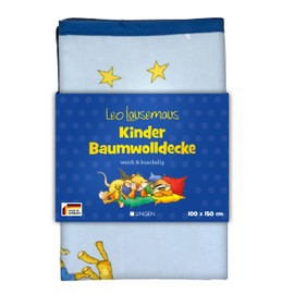 Leo Lausemaus Children's Cotton Blanket, Blue, 100 x 150 cm, Oeko-Tex® Certified, Lightweight Blanket Made of 100% Cotton, Suitable for Tumble Dryers, for Boys and Girls