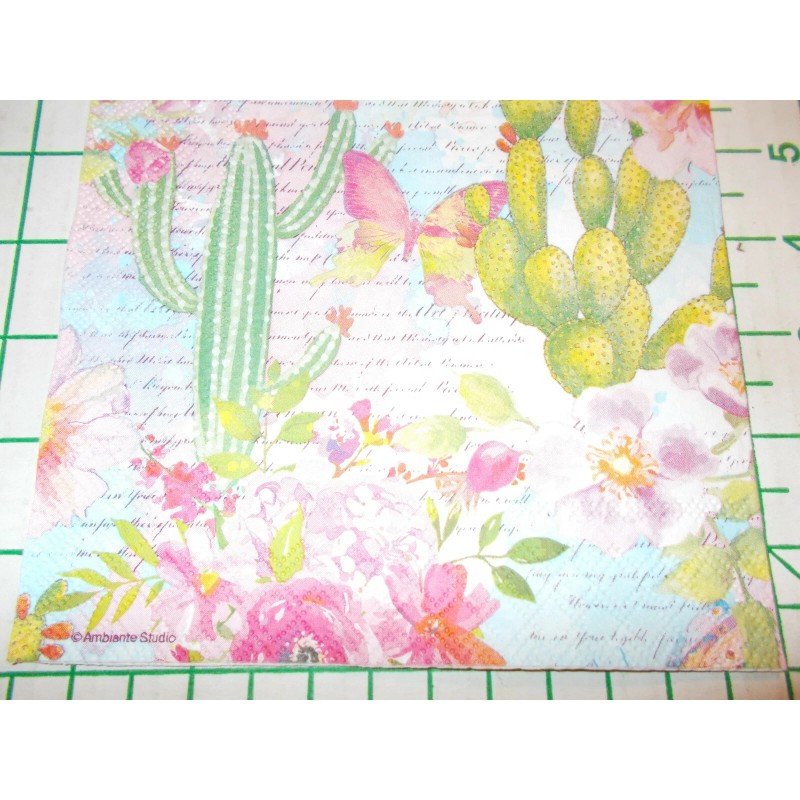 Unbranded Two Decorative Luncheon Napkins for Decoupage "Rose and Cactus"