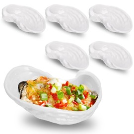 6Pcs Oyster Plate,Ceramic Shell Plates Oyster Shells,Seafood Oyster Tray Serving Plates,White Oyster Grilling Baking Dish,Reusable Platter for Scallops,Cooking,Shrimp,Clams,Seafood and Serving
