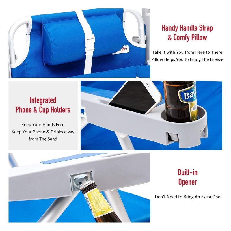 SunnyFeel Extra Wide 28" Low Beach Chair 5 Position Lay