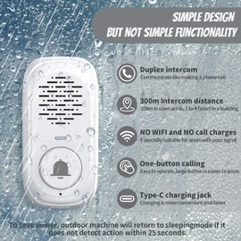 PANDAAR Intercoms Wireless for Home,Real-Time Two Way Voice Communication Intercom with 984ft Range,4 Volume Levels and 4 Chimes,Doorbell Intercom with 1 Outdoor Unit and 2 Indoor Unit