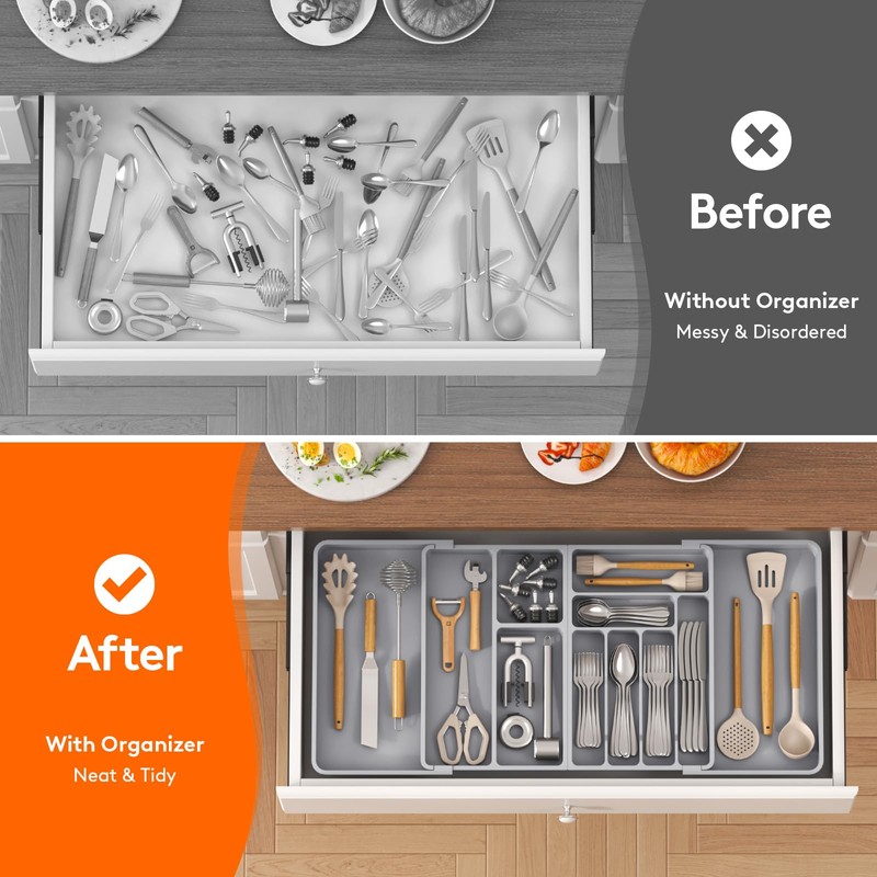Lifewit Large Silverware Drawer Organizer, Plastic Cooking Utensil Tray for