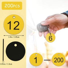 Tenare 1-200 Number Plates, Numbered Number Plates, Plastic Wardrobe Tags, Key Ring with Numbers 1-200 Tags, Number Marks with Hole for Hotel, without Key Rings (Yellow, 200)