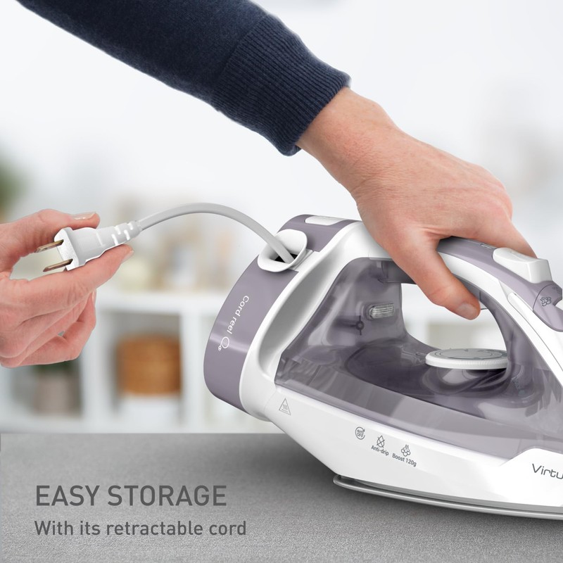 T-Fal Virtuo Steam Iron for Clothes with Retractable Cord, Portable