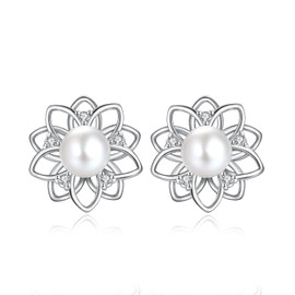 Handpicked Freshwater Cultured Pearl Earrings for Women Hypoallergenic 925 Sterling Silver Cubic Zirconia Studs for Mother Her