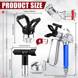 5 Pcs Airless Sprayer Gun Hose Kit Airless Paint Spray Gun High Pressure 3600 Psi 517 Tip Swivel Joint with Nozzle Guard Tips and 10 Inch Extension Rod for Machine Paint