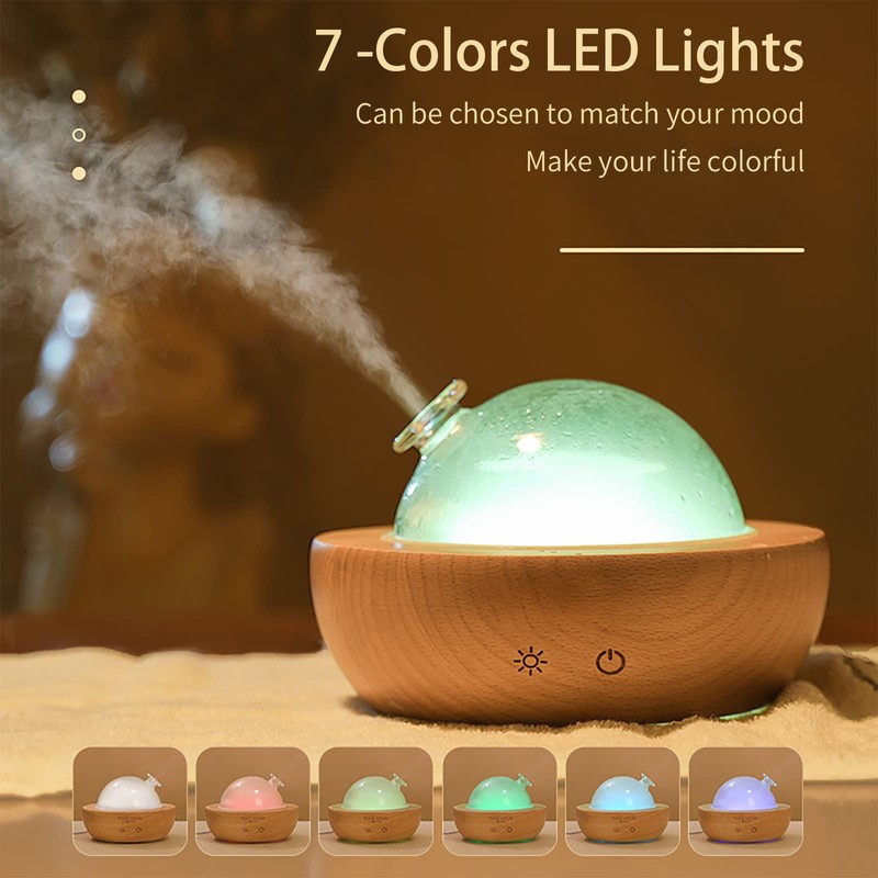 Fancemot Glass Essential Oil Diffuser with Real Wood Base, 180ml