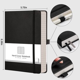 AHGXG Thick Journal Lined Notebook - 320 Numbered Pages Journal for Women A5 Notepad College Ruled, 100gsm Paper, Leather Hardcover, for Men Writing Work Office School, 5.75'' X 8.38''-Black