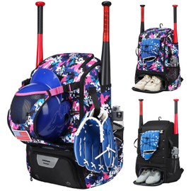Softball Bag,Softball Bat Bag For Youth Adults,Baseball Bag with Fence Hook for TBall Bat & Equipment,Lightweight Baseball Bat Backpack with Shoe Compartment,Large Main Compartment for Helmet Pink