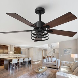 Vaczon 52" Farmhouse Ceiling Fans with Lights and Remote, Outdoor Ceiling Fan Dual Finish 5 Blades 6-Speed Quiet and Reversible DC Motor, Ceiling Fan with Light for Bedroom Living Room and Patio