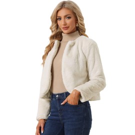 Allegra K Formal Bolero Shrug for Women's Cropped Faux Fur Jacket for Wedding Dresses Large Beige